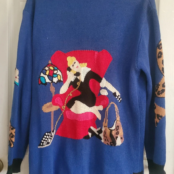 Vintage mixed print button down cardigan sweater, size medium JTWO NEW YORK - Picture 5 of 9